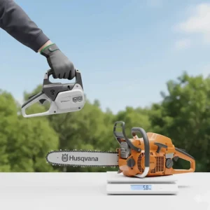 Illustration showing the compact, lightweight design of a Husqvarna top-handle chainsaw for easy manoeuvrability.