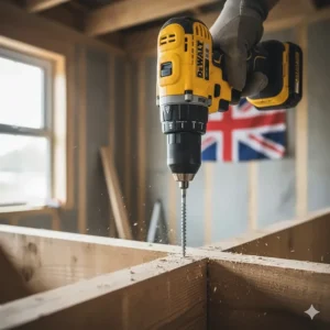 The best-rated cordless combi drill being used to drive a screw into a timber joist.