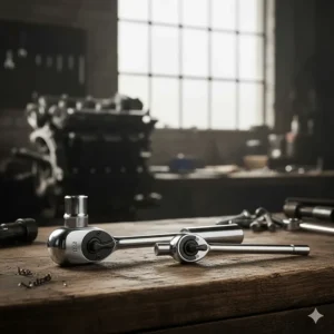 Side-by-side comparison of a 1/2 drive socket and a 3/8 drive socket to show the difference in size and scale.