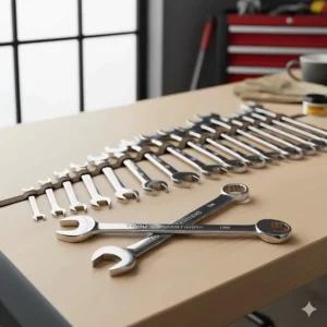 A collection of common metric spanner sizes ranging from 8mm to 22mm for British automotive repairs.