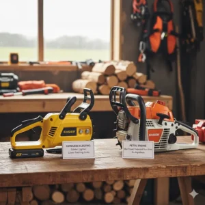 A comparison between petrol-powered and cordless battery top handle chainsaws for professional tree surgery work in the UK.