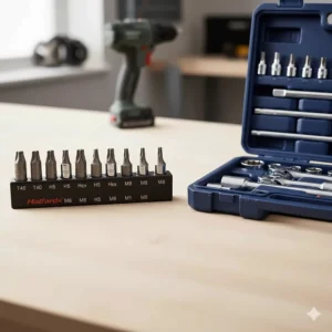 A selection of Torx, Hex, and Spline bits included in the sets, essential for modern European car maintenance.