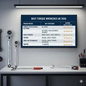 A comparison chart of the best torque wrench brands available in the UK, including Norbar and Sealey.