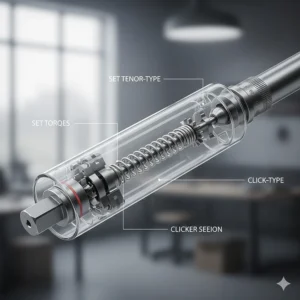 A transparent technical diagram showing the internal spring and click-type mechanism of a budget torque wrench.
