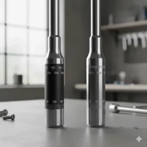 Comparison of the high-contrast dual scale on a Norbar wrench and the engraved Newton-metre scale on a Draper torque wrench.