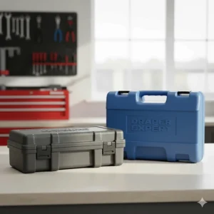 Durable grey and blue plastic storage cases for Norbar and Draper torque wrenches designed to protect tool calibration.