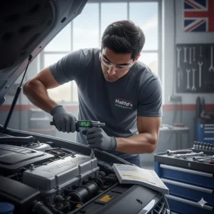 A DIY enthusiast using a torque wrench to tighten cylinder head bolts to the correct manufacturer specifications.