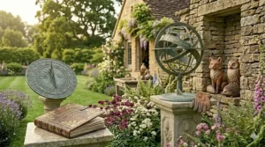 An all-wheel-drive robotic lawn mower easily navigating a steep, grassy bank in a tiered garden.