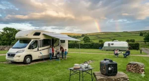 A versatile dual-fuel portable generator connected to a green LPG patio gas cylinder, demonstrating alternative fuel options.