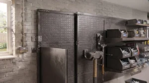 Durable steel toolboard panels providing a secure and reliable garage toolboard system for heavy equipment.