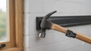 Diagram demonstrating the strong weight capacity of a heavy-duty magnetic tool rack holding a claw hammer.