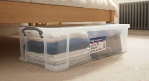 Long, shallow Really Useful Box designed for tidy under-bed storage.