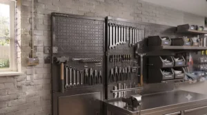 A professional-grade garage toolboard system creating a clean and tidy workspace for DIY projects.