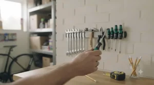 Easy, one-handed removal of a screwdriver from a wall-mounted magnetic rack during a DIY project.