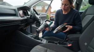 Comparing a 12V socket-powered car vacuum and a modern rechargeable model side-by-side