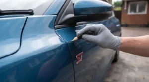 Using liquid wax to easily protect tight areas around car trim and badges