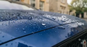 Buffing off dried all-in-one polish and wax with a clean microfibre cloth for a deep shine.