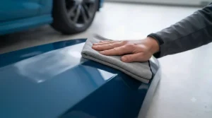 Safely buffing away dried haze with a microfibre cloth using an easy-to-use car wax under £20.