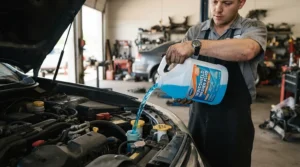 Quick top-up showing the convenience of antifreeze concentrate vs premixed ready-to-pour solutions