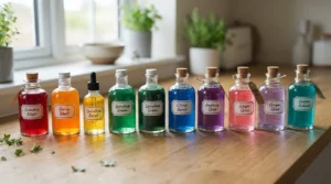 Various coolant and antifreeze for cars products displayed to highlight different coloured formulations