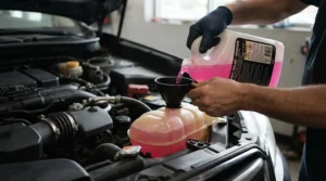 Pouring coolant and antifreeze for cars directly into the vehicle radiator reservoir tank