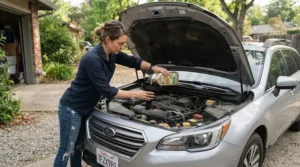 Routine maintenance using engine oil for high mileage cars on a family estate car in Bristol